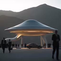 a large structure with many people walking near it