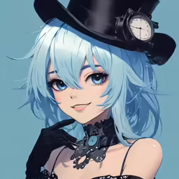 anime girl in hat with clock and collared
