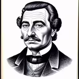 a man in a suit with a mustache,a portrait of a man with mustaches in a frame,a black and white image of the actor thomas garfield,a portrait of the character of mark twain,black and white portrait of a man with a mustache