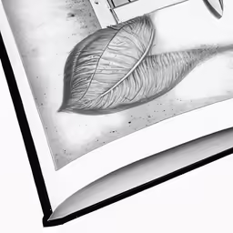 pencil sketch of a leaf and a window