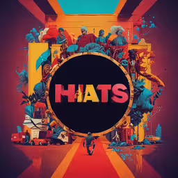 an art collage of various people and colorful letters,the art of computer animation with hats, with text over it