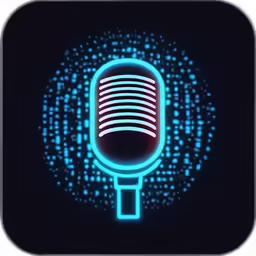 a colorful microphone glows blue in front of a black background