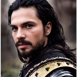 a close up of a person in armor
