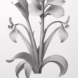 some large flowers with leafy stems on white background