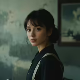 a girl with a black top and apron