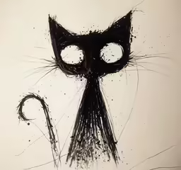 a black cat with large eyes and a whisk