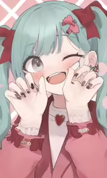 an anime girl holding her hands over her face