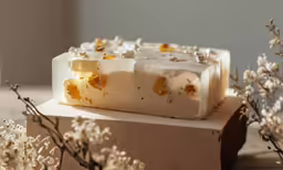 soap bar made from raw handmade soap and soap flowers