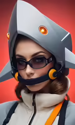 a woman in a helmet, glasses and earmuffs
