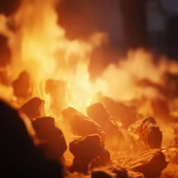 a fire is burning brightly against the dark background