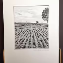 a drawing of a field with a tree