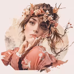 the woman with a flower in her hair is wearing an old fashioned headdress