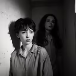 a man standing next to a woman in a doorway