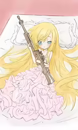a girl with long blonde hair holding a gun
