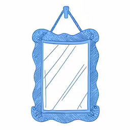 an antique mirror drawn on white paper with blue lines
