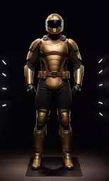 a man wearing a suit with gold armor