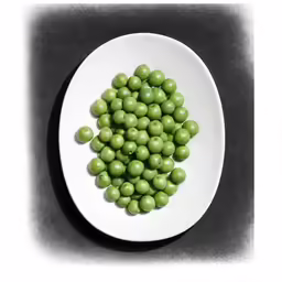 green peas are displayed on a white plate