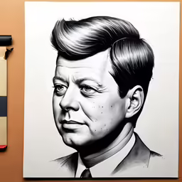 a black and white drawing of a man with a bow tie