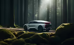 a futuristic car in a forest