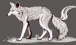 a black and white drawing of a wolf with intricate patterns,an image of a fox that is looking at something in the distance