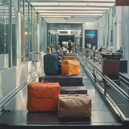suitcases on top of the conveyer belt at an airport