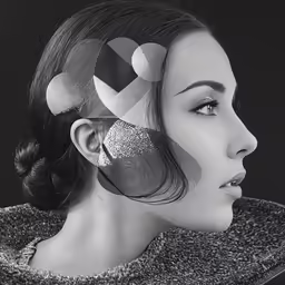 a woman with large, shiny plastic hair combs in her head