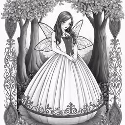 an ink drawing of a fairy girl in white dress