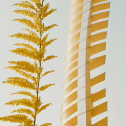 two tall yellow structures are in the foreground