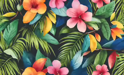 tropical background with flowers and leaves