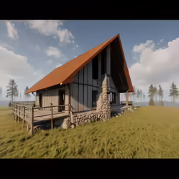 there is an old building in the middle of a grassy field