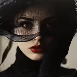 a young woman is dressed in a black hat