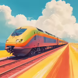 a yellow and red train traveling down the track