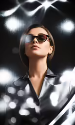 a young woman in shades with a shiny shirt