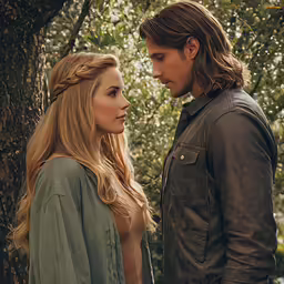 there is a man and woman in the woods