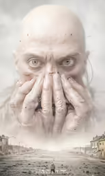 a picture of a man that is covering his face