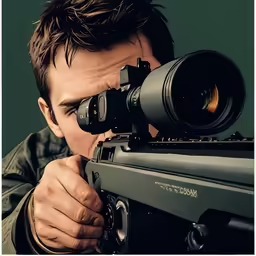 a man taking a photo with a camera and telescope