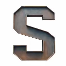 a metal letter that has the letter s inside