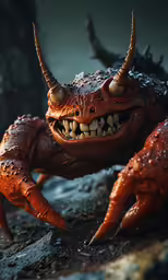 a close up view of an insect with huge teeth
