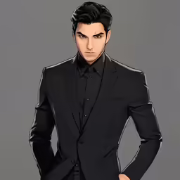 a man in a black suit is posing