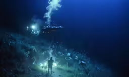 man in black standing by his bicycle on a trail in a dark ocean