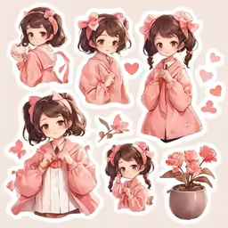 some cute little anime stickers with some flowers