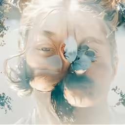 a woman is standing with a flower in her mouth