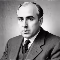 black and white photograph of a man in a suit with a tie