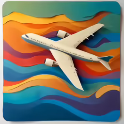 paper cut plane in the ocean on a bright background