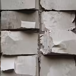 pieces of paper are shown on the wall