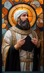 a catholic priest wearing a white turban and holding a black folder