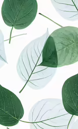 green leaves with water drops on them on a white background