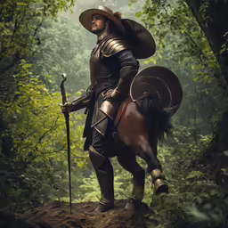 a man dressed in an old fashion knight outfit is riding a horse