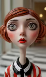 the doll is dressed as a woman with large blue eyes