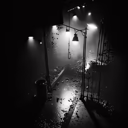 an empty black and white photo of a stage set
